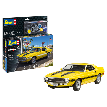 KIT PARA MONTAR REVELL MODEL SET SHELBY MUSTANG GT500 1970 1/25 112 PEÇAS COMPLETO COM TINTAS COLA E PINCEL REV 67729